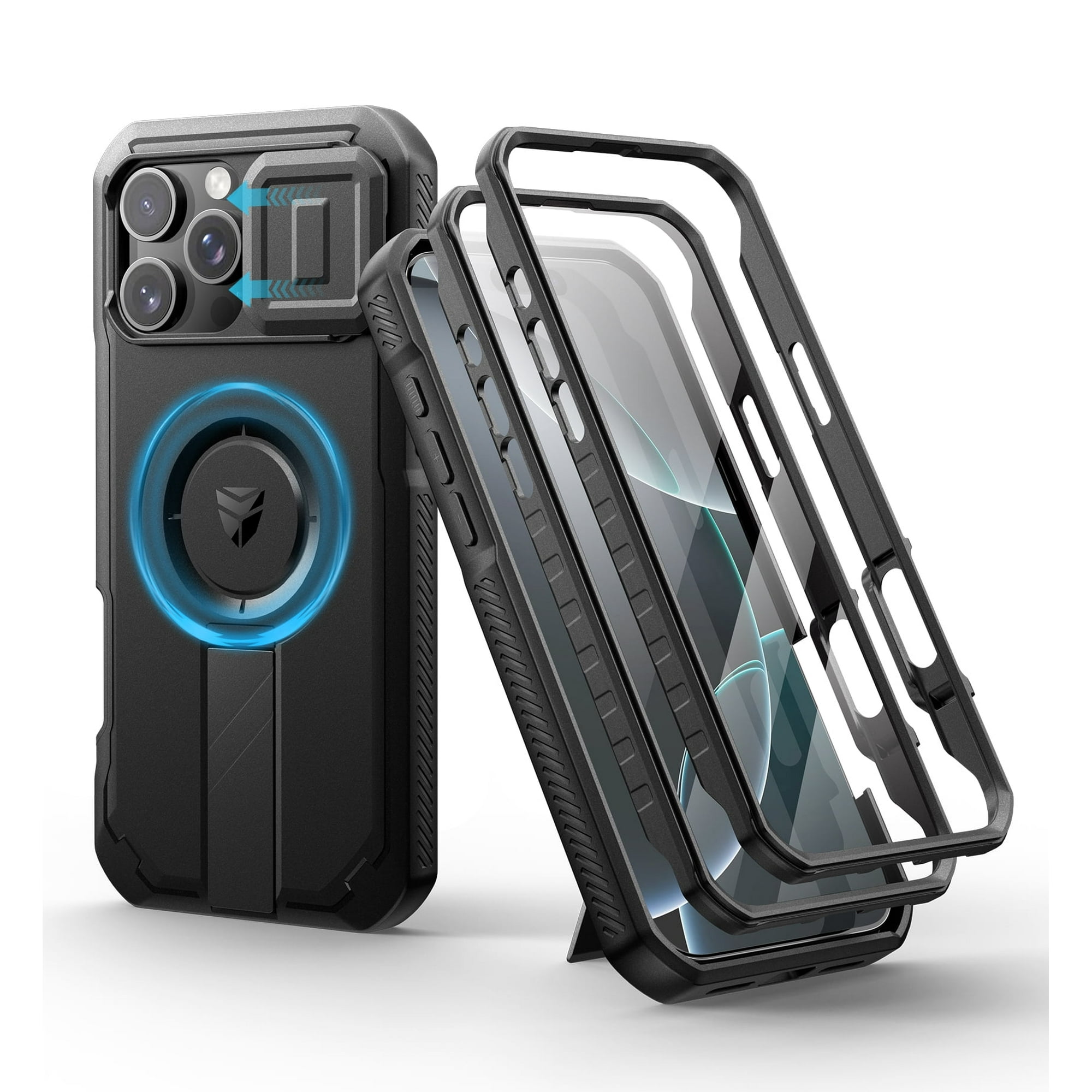Dexnor for iPhone 16 Pro Max Case with Slide Camera Cover & Adjustable Kickstand & Built-in Screen Protector,Compatible with MagSafe Shockproof Bumper Case Heavy-Duty Magnetic Protective Cover,Black