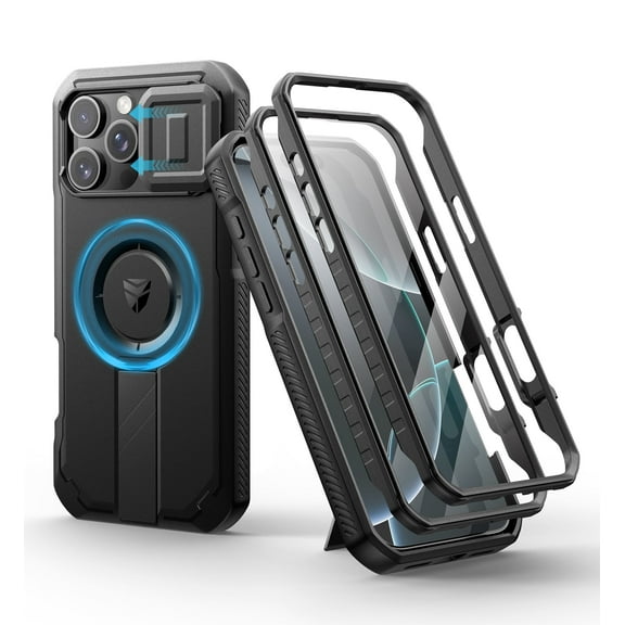 Dexnor for iPhone 16 Pro Max Case with Slide Camera Cover & Adjustable Kickstand & Built-in Screen Protector,Compatible with MagSafe Shockproof Bumper Case Heavy-Duty Magnetic Protective Cover,Black