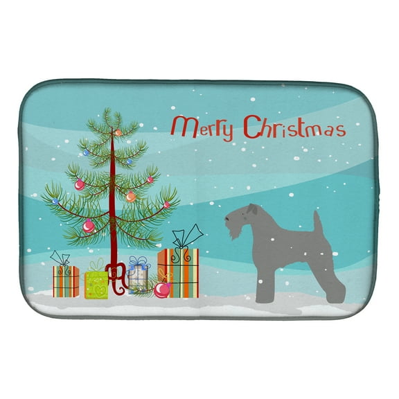 Kerry Blue Terrier Merry Christmas Tree Dish Drying Mat
