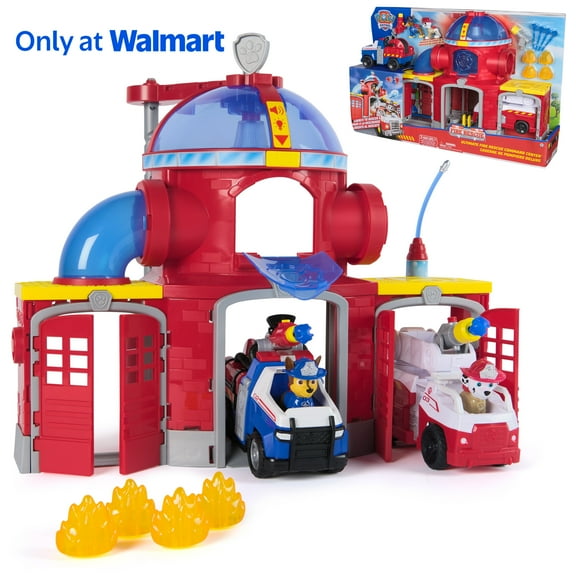 PAW Patrol Fire Rescue Command Center with Marshall Figure & Fire Truck. Includes Bonus Chase Figure & Police Cruiser