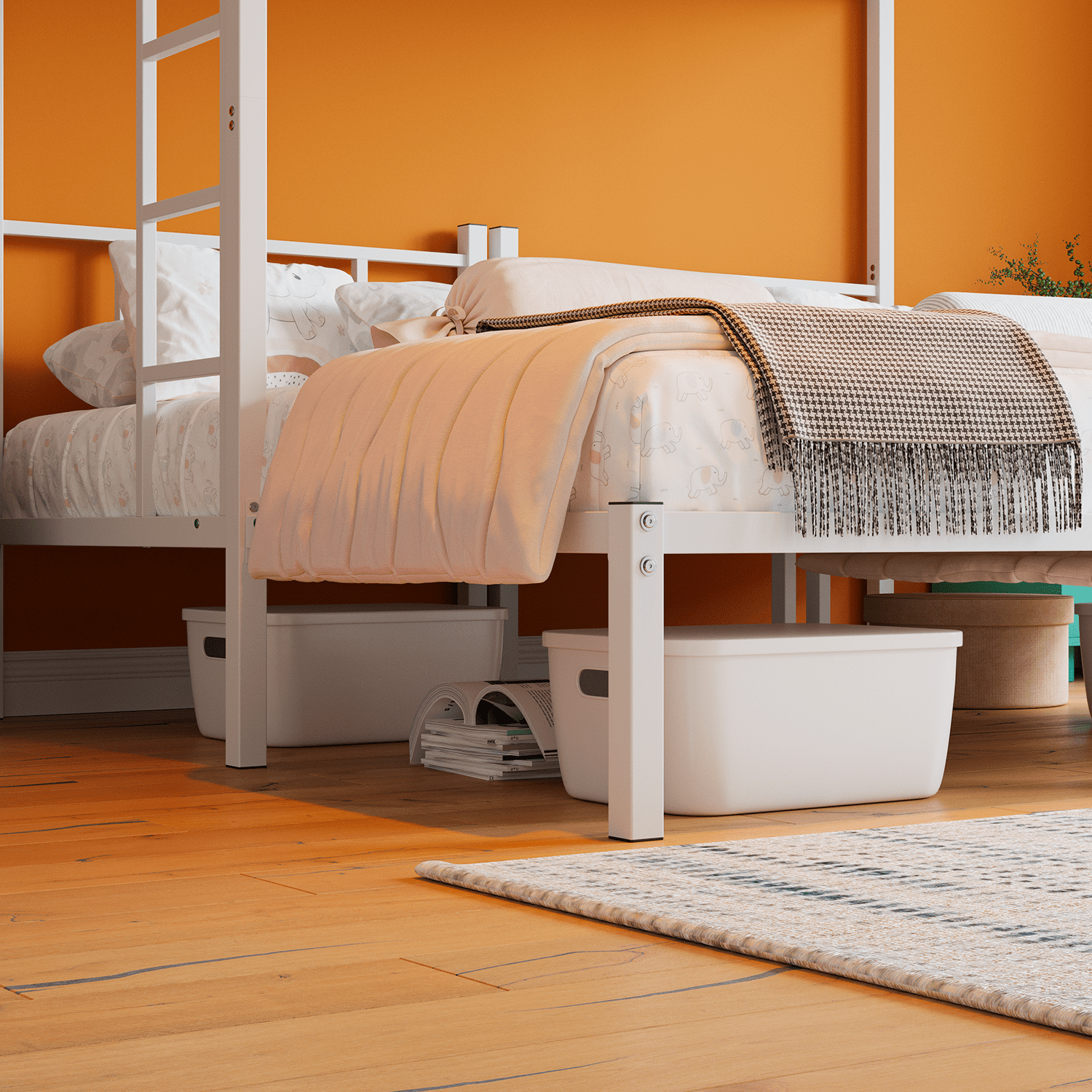 Yoneston Convertible Triple Bunk Bed, 3 in 1 Metal Bunk Bed with Safety Guardrails & Ladder for Dorm, Guest Room, No Boxing Spring Needed, White