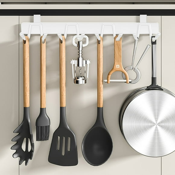 Stainless Steel Over Door Hooks Rack | No Drill Wall Mounted Organizer | 8 Heavy Duty Hooks for Kitchen Bathroom Closet Cabinet | Space Saving Storage | 12.2x1.18x1.3 in | Durable Hanging Solution