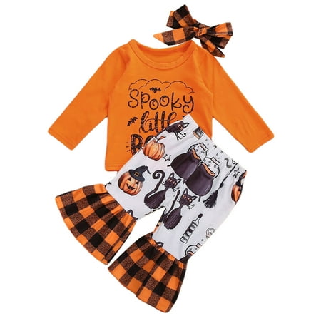 

Sunisery 3PCS Newborn Baby Girl Halloween Letter Print T-Shirt Pumpkin Flared Trousers Orange 6-12 Months