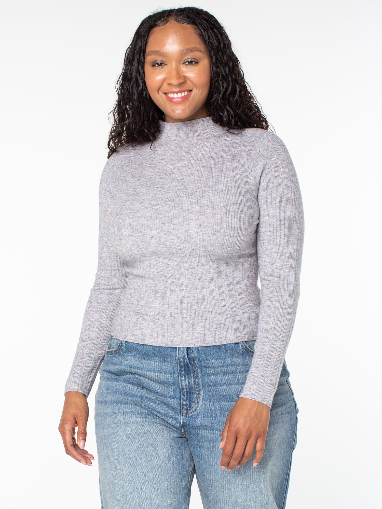 Celebrity Pink Women's and Women's Plus Long Sleeve Mockneck Sweater Top, Sizes XS-4X
