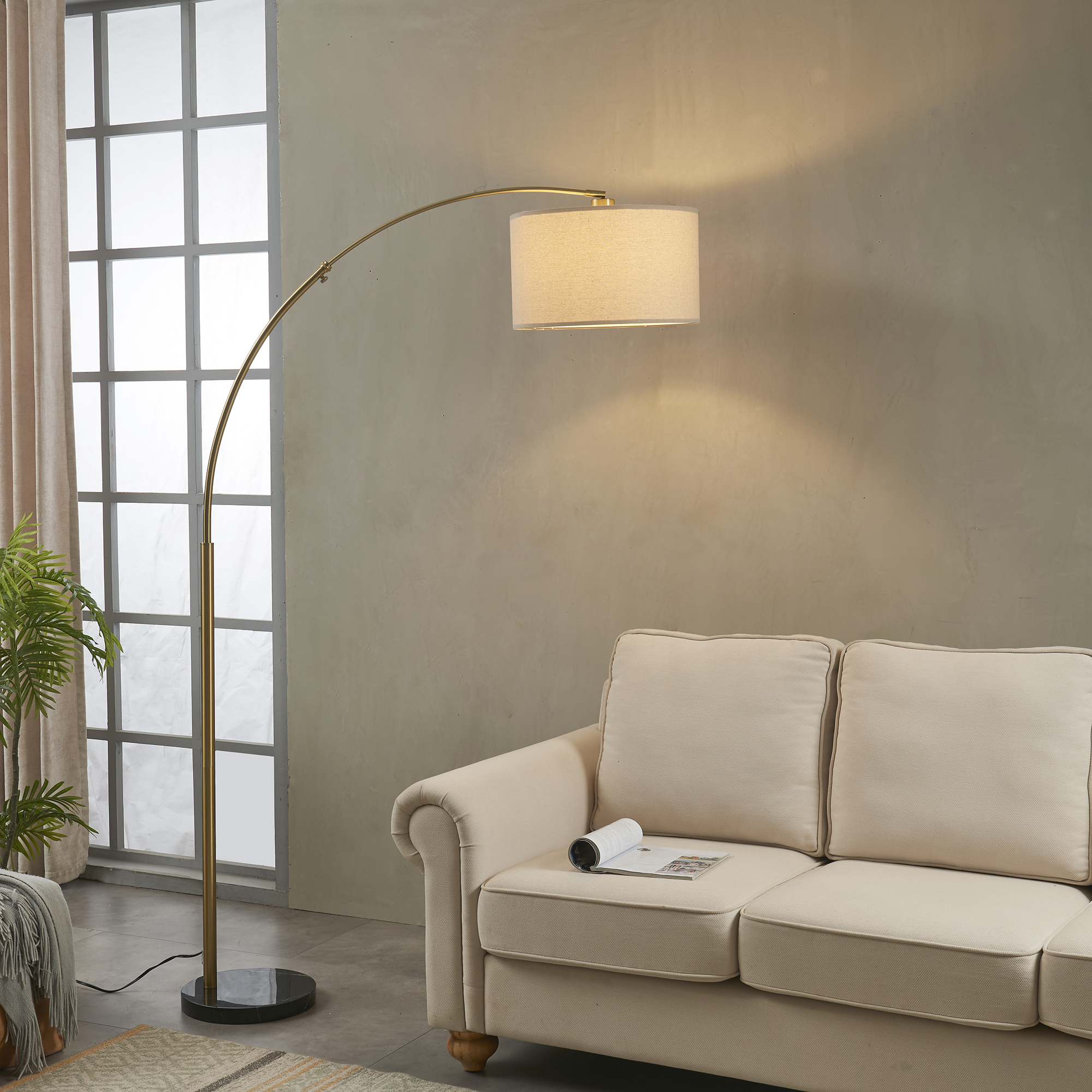 FENLO Finn Arc Floor Lamp, Luxury Marble Base Floor Lamp for Living
