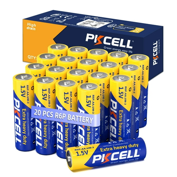 PKCELL AA Batteries (20 Pack), 1.5V Extra Heavy Duty PC1500 Double A Batteries