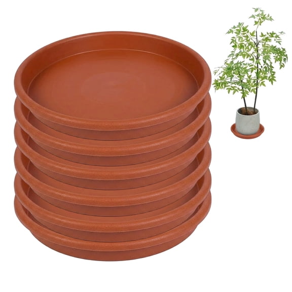 6pcs Terracotta Plastic Plant Saucer Durable Sturdy Flower Drainage Drip Water Tray for Glazed Pots Base Indoor Outdoor Garden Plant Container Accessory (12 inch- Red Terracotta)