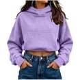 thumbnail image 2 of LEKWK Cropped Hoodie Women Long Sleeve Warm Athletic Sweatshirts with Pocket Relaxed Fit Fall Winter Activewear for Casual Everyday Workout Gym, 2 of 7