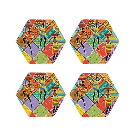 

Pofeuu Dancing African Womans Print Coasters for Drinks 4Pack PU Leather Coasters Bar Drink Coasters for Tabletop Protection Furniture from Damage-Hexagon