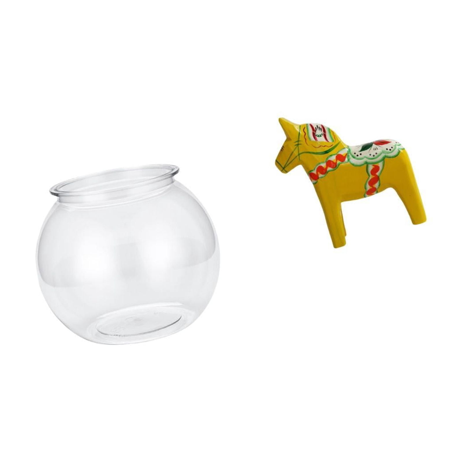 Desktop Aquarium Tank Transparent Fish Bowl Vase Solid Wood Dala Horse Creative Decor for Home Office Table Display