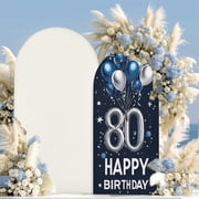 1Pcs 80th Birthday Arch Door Cover Decoration 5.2x1.9FT Navy Blue and Silver Themed for Birthday Party Supplies, Happy 80 Years Old Photo Booth Backdrop Wall Decor for Celebration