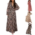thumbnail image 2 of Gibobby Vestido de Verano para Mujer Vestido largo de manga de burbuja con cuello en V profundo para mujer con volantes y bordes estampados(Negro,G), 2 of 3