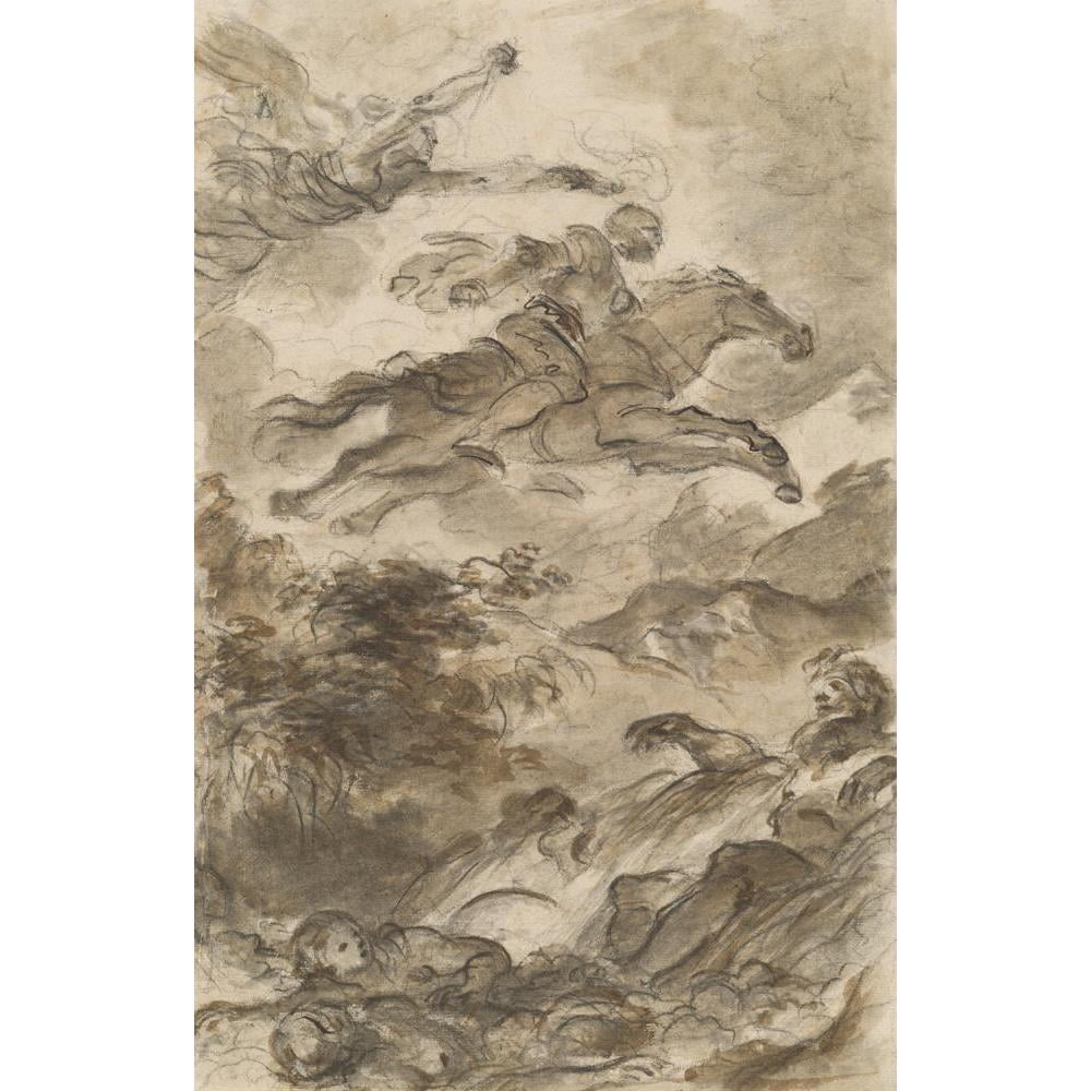 Jean-Honoré Fragonard 11x14 Black Modern Framed Museum Art Print Titled - Rinaldo, Astride Baiardo, Flies off in Pursuit of Angelica (C. 1795)