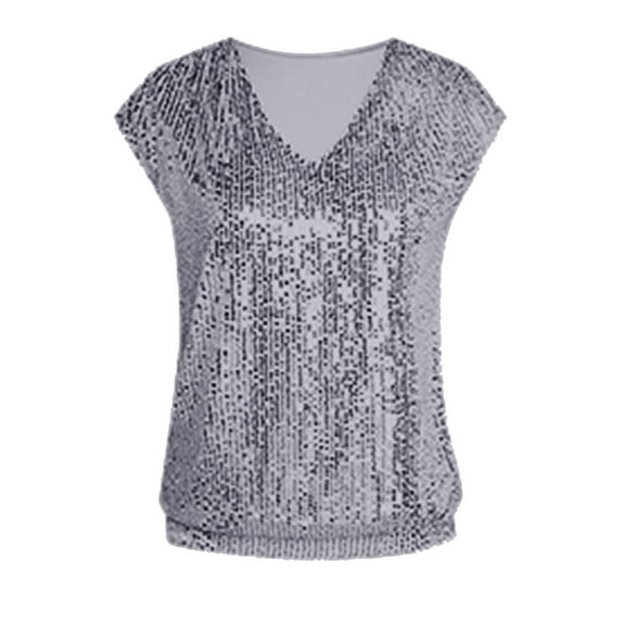 Women's T-Shirts Sequin V Neck Tank Top Glittering Party Attire Fashionable Wear for Celebrations and Events