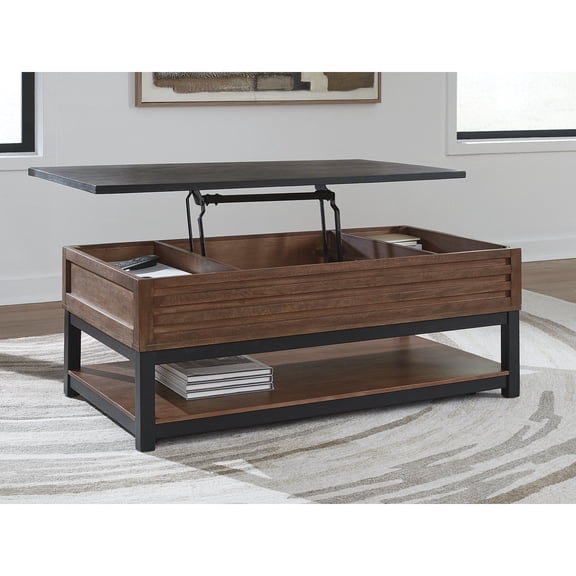 Signature Design by Ashley Kallari Lift Top Coffee Table with Storage, Warm Brown & Black