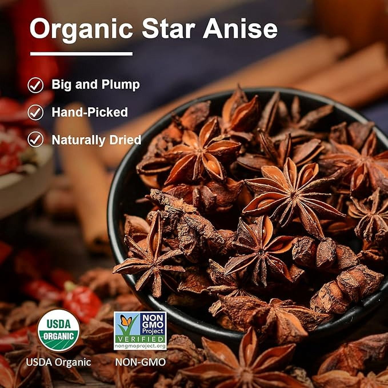 Soeos Organic Whole Star Anise 4 oz (114g), 2 Pack, total weight 8oz