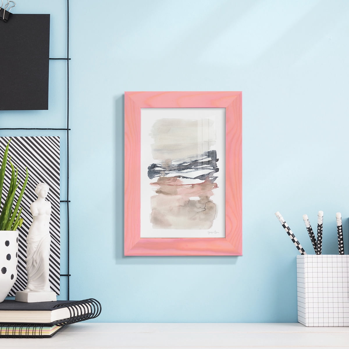 Tiered Horizon Line I -Framed Print w/glass-Sunset Pink