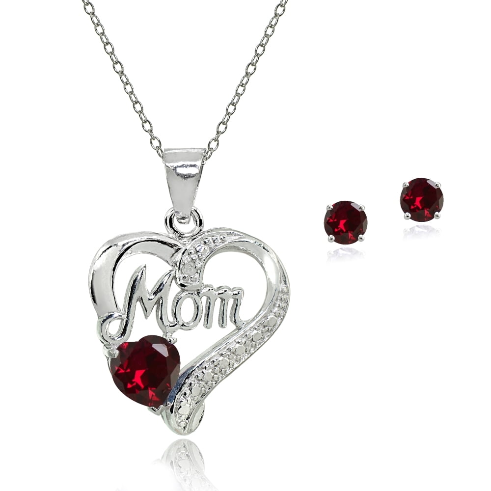 1 1/4 ct Created Ruby & White Sapphire Mother & Child Layered Necklace in Silver 
