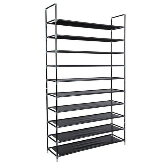 CQAOE 10-Tier Shoe Rack Organizer, Space-Saving Shoe Shelf for 50 Pairs, Freestanding Shoe Storage Tower, Durable & Adjustable, Ideal for Entryway, Closet, Bedroom, Black