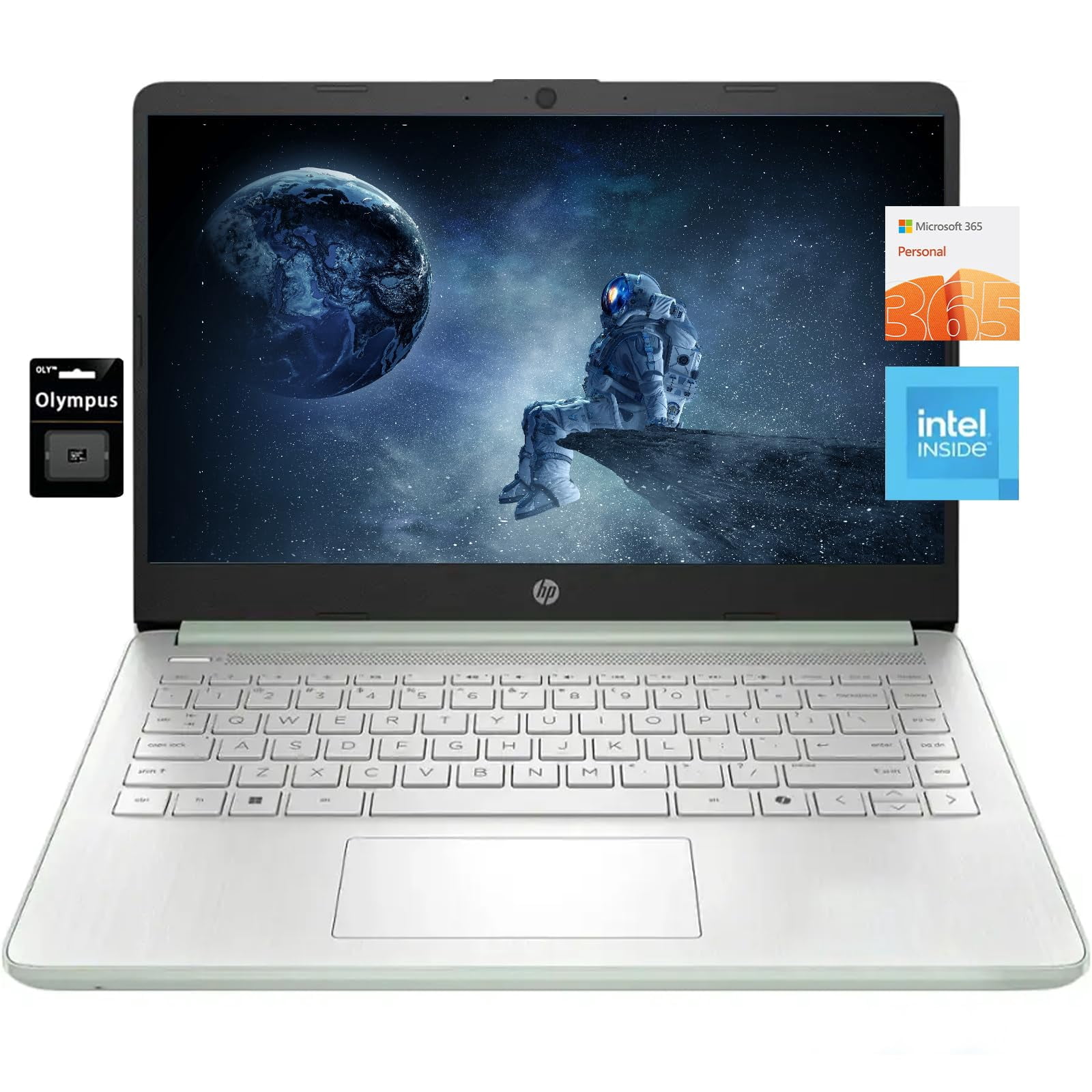 HP 14" HD Student Business Laptop, Intel Quad-Core N150, 8GB RAM, 128GB UFS, 1 Year Office 365, Slim Design, Webcam, HDMI, Bluetooth, WiFi, Win 11 S, Willow Green
