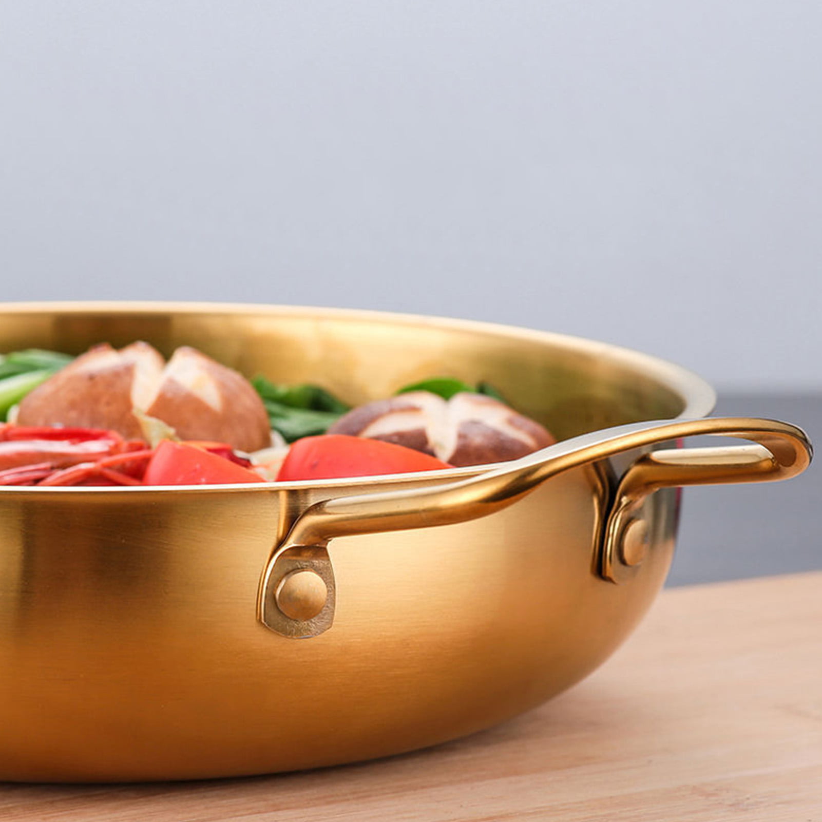 1pc Cooking Pot With Lid, Korean Noodle Cooker, Soup Cooker, Stainless  Steel Thickened Ramen Cooker, Golden Small Hot Pot, Double Ear Soup Pot