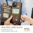 thumbnail image 5 of for iPhone 15 Plus Premium PU Leather Back Case, Multiple Card Slots Design, Double Magnetic Clasp Study Kickstand RFID Blocking Classic Phone Cover for iPhone 15 Plus, Brown, 5 of 9