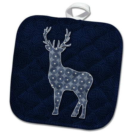 

3dRose Patterned Woodland Deer in Navy Blue and White Circular Print - Pot Holder 8 by 8-inch