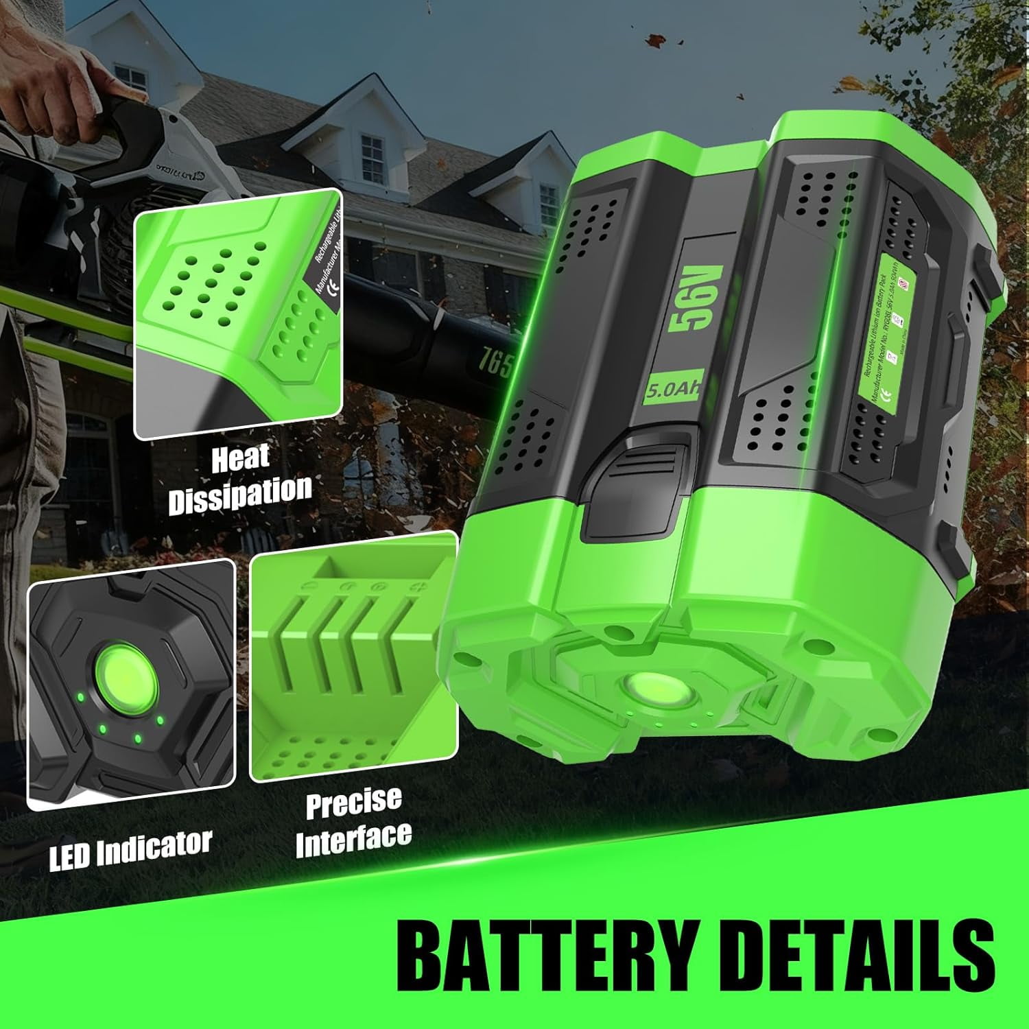 56 Volt 5000mAh High Capacity Replacement for EGO 56V Battery Power Tools Compatible with BA2800 BA4200 BA4200T BA1400 BA1400T BA2240 Cordless Power Tool