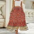 thumbnail image 5 of Yucgh Women's Smocked High Waist Beach Skirt with Slit, Bohemian A-line Maxi Skirt, Flowy Pleated Summer Casual Skirt,Red,M, 5 of 8