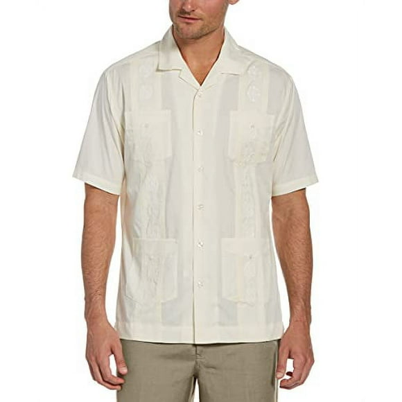 Cubavera Men's Short Sleeve Button Down Embroidered Guayabera Shirt with Camp Collar (Size Small - 5X Big & Tall), Ivory, X-Large