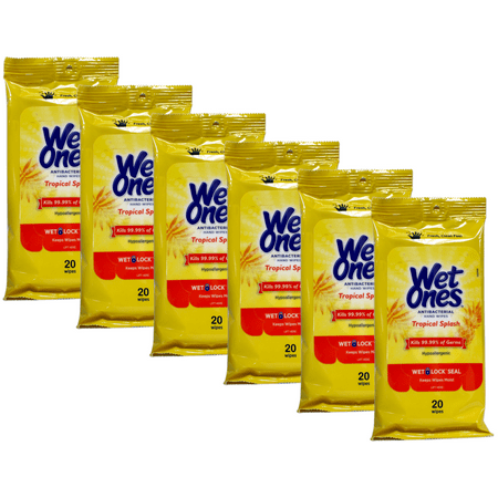 Wet Ones Antibacterial Hand Wipes, Tropical Splash Scent, 20 Count (Pack of 6)