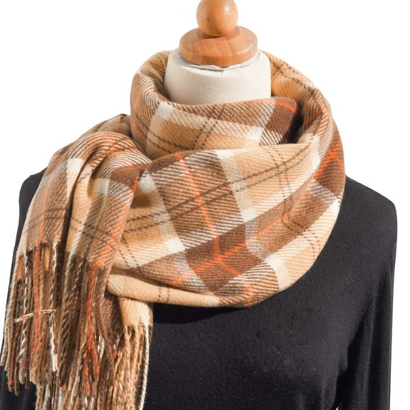 beishanbush Clothing 2025 Scarf Women'S Autumn and Winter Colorful Plaid Shawl Thickening Warm Fringe Scarf Scarf Orange