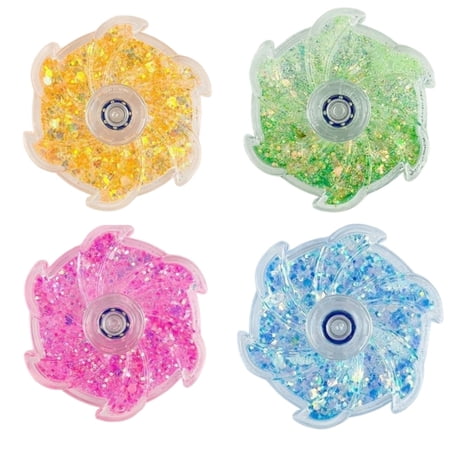 Colorful Liquid Glitter Fidget Spinners Stress Anxiety Relief Toys for ADHD Autism Ideal for Birthday Gifts Classroom Prizes Party Favors (4color-4pc)
