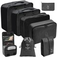 thumbnail image 1 of Travel storage bag set for digital toiletries and cosmetics, including clothing, shoes, and luggage. [Eight-piece toiletry bag set, black], 1 of 5