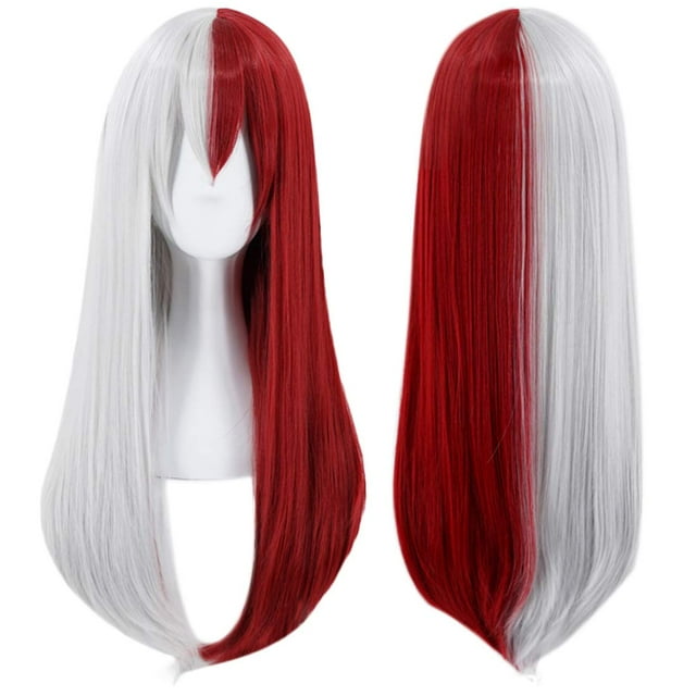 Perruque Demi-Argent Cosplay Costume Perruque Synthétique Perruque Ombrée Rouge pour Femmes Longues Perruques Ondulées Naturelles pour l'Halloween
