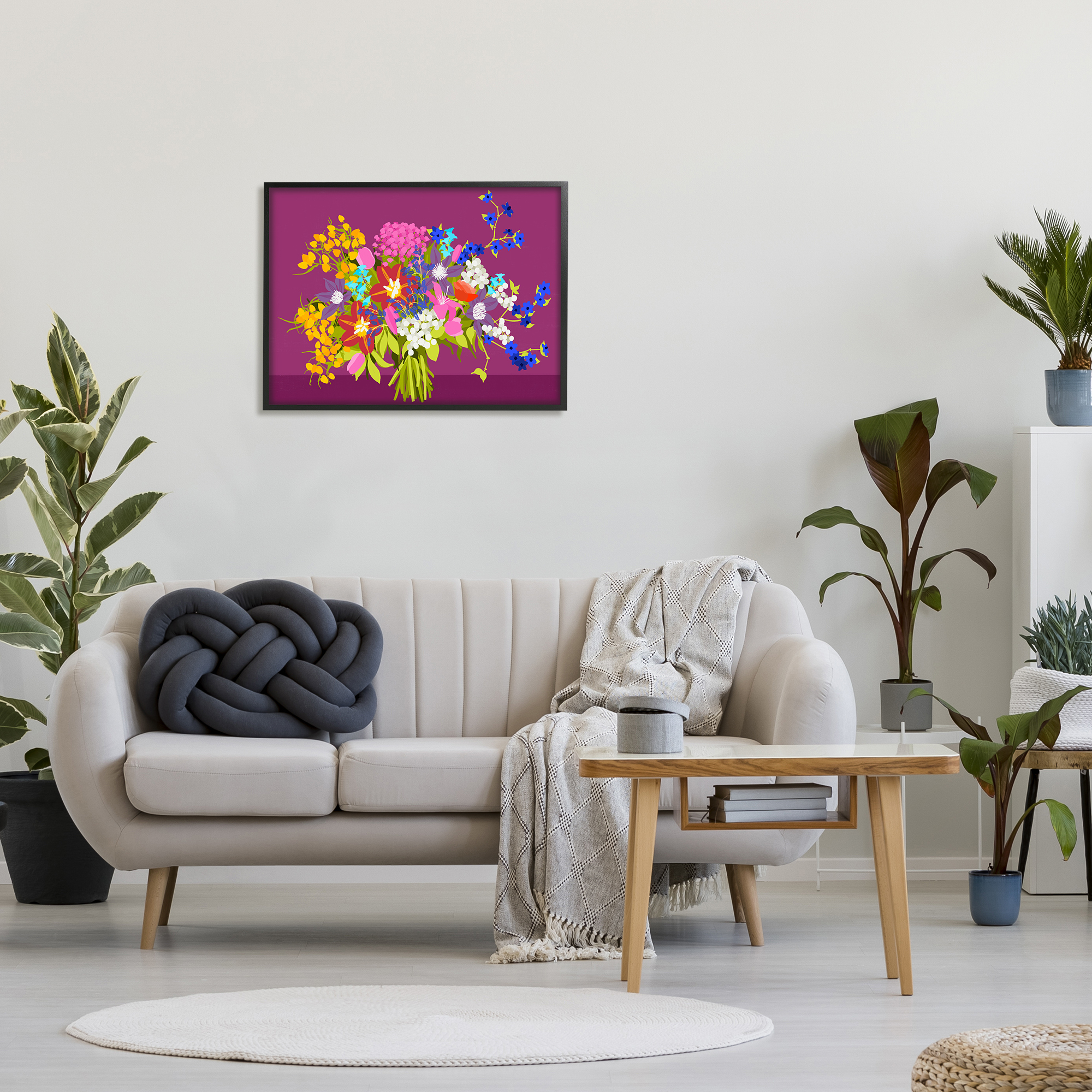 Stupell Industries Mixed Florals on Purple Botanical & Floral Painting Black Framed Art Print Wall Art, 30 x 24