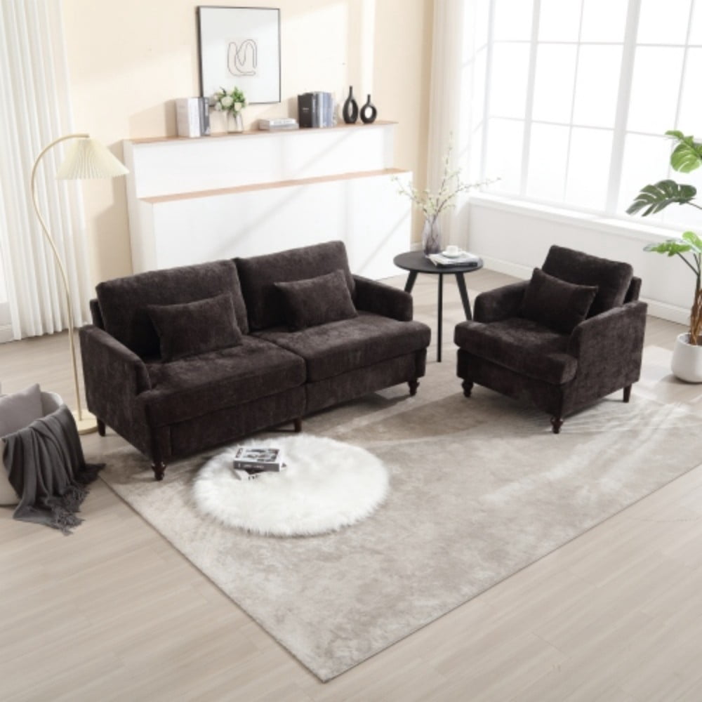 Accent Chair, Mid Century Modern Chenille Armchair with Tufted Back, Studded Solid Wood Frame, Upholstered Lounge Chair for Living Room, Bedroom, Black