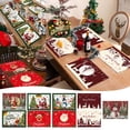 thumbnail image 1 of Christmas Table Set Santa Themed Linen Placemats & Tablecloth Stain & Heat Insulation Festive Dining, 1 of 3