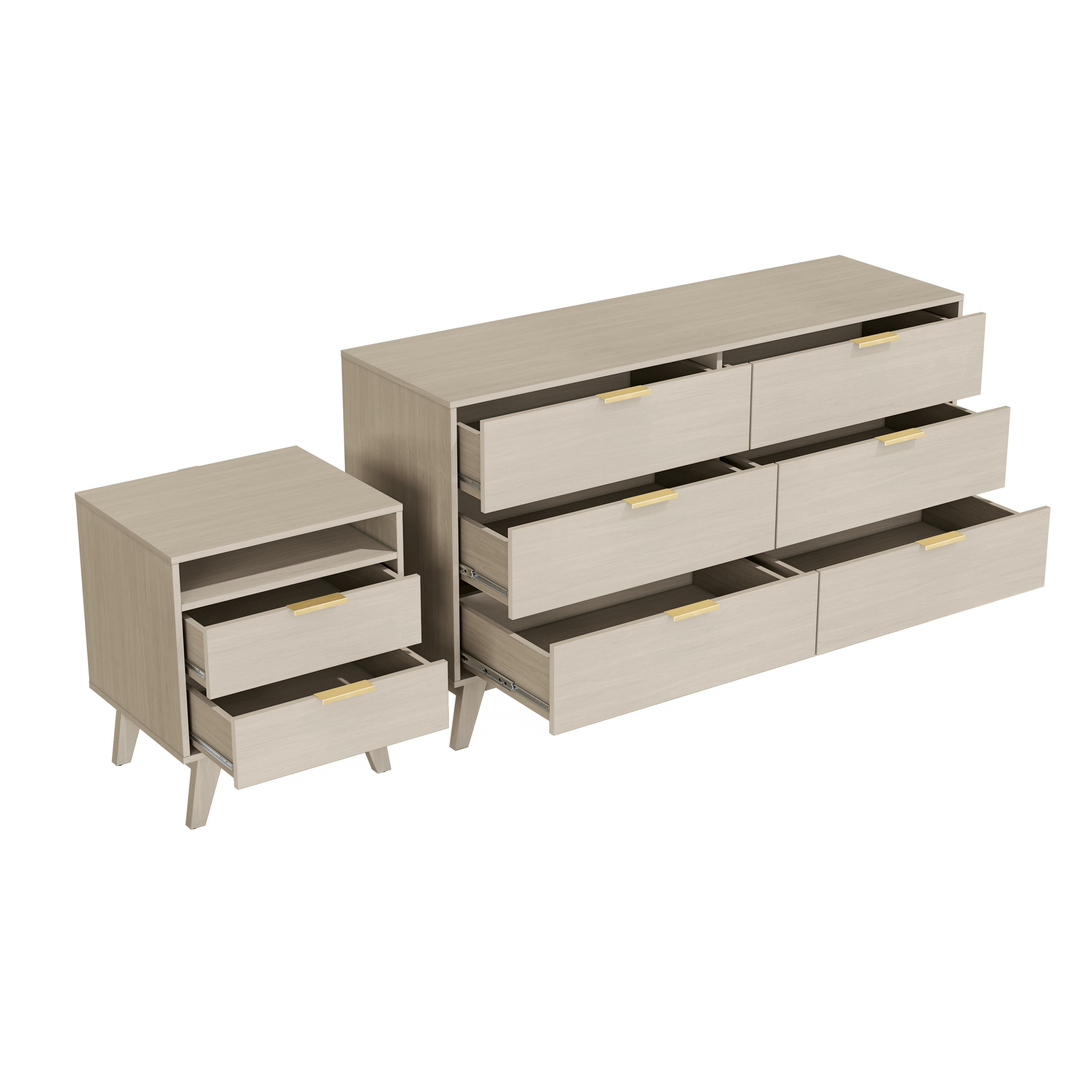 Kappesberg 2-Piece Bedroom Furniture Set with 6-Drawer Dresser and Nightstand, Blonde Oak – Modern Bedroom Storage Combo