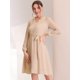 thumbnail image 4 of Vestido de gasa para mujer, elegante, con volantes, cuello en V, informal, de negocios, con cinturón Beige XS, 4 of 6