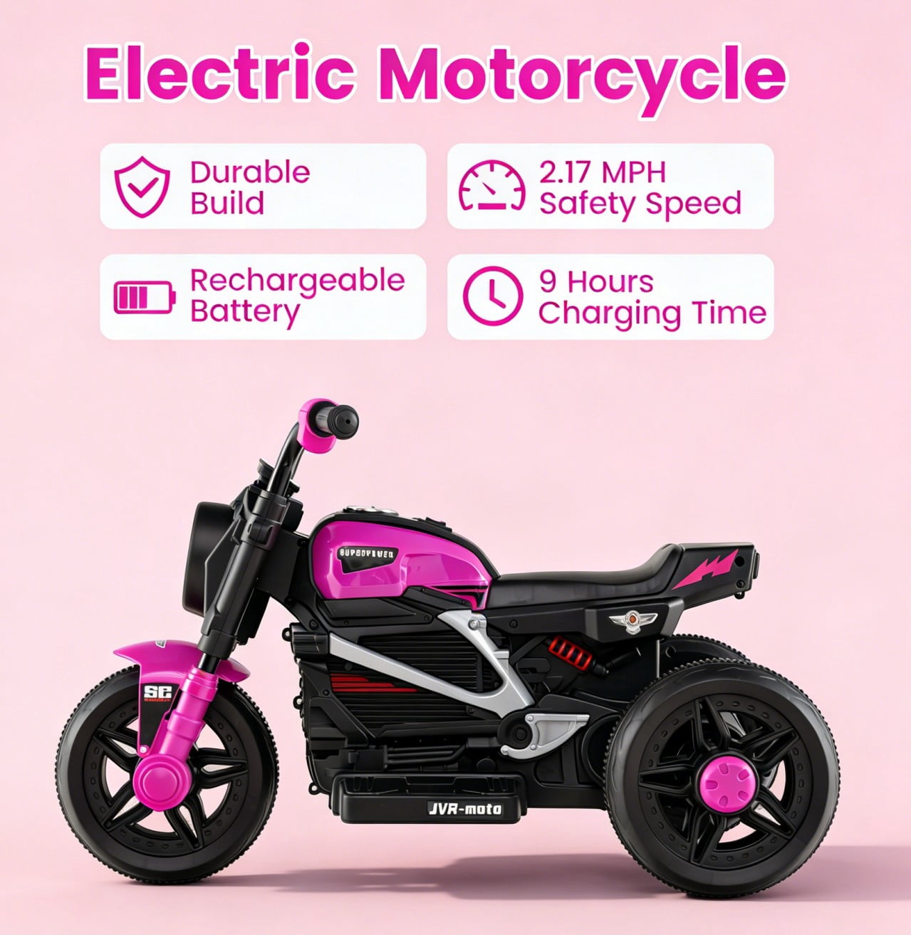OLAKIDS 6V Kids Motorcycle with Forward & Reverse Switch, Headlight, Horn, Music, Story, USB Port, 3-Wheel Battery Powered Electric Ride on Toys for Toddler Boys Girls