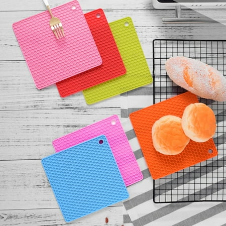 

SunSunrise 4Pcs/Set Place Mats Flexible Non-stick Honeycomb Design Portable Silicone Table Pot Bowl Mats Kitchen Supplies