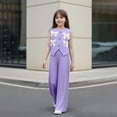 thumbnail image 5 of CPNG Girl's 2 Piece Outfits Bowtie Decoration Halter Sleeveless Vest Top and Elastic High Waisted Pants Set(Purple,5 Years), 5 of 9