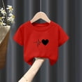 thumbnail image 2 of Girls Short Sleeve T-Shirts Casual Loose Fit Heart Print Crewneck Basic Graphic Tees for Kids 5-14 Years, 2 of 4