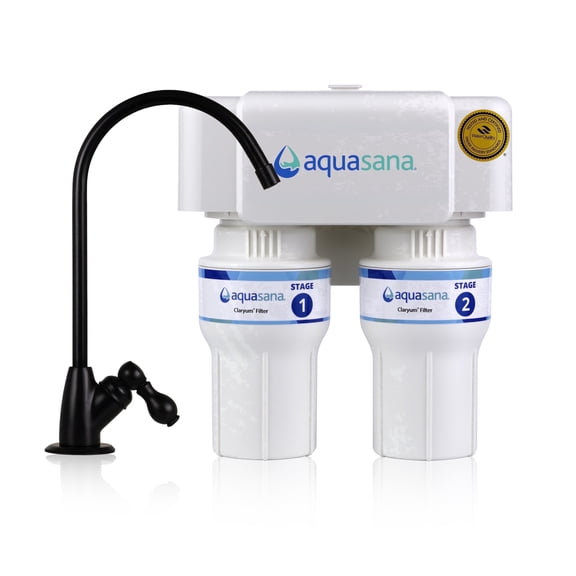 Aquasana Under Sink Water Filter | 2-Stage Filtration | Reduces up to 99.99% of PFAS, Lead, Chlorine, Cysts, & More | Matte Black Faucet | AQ-6200-MB