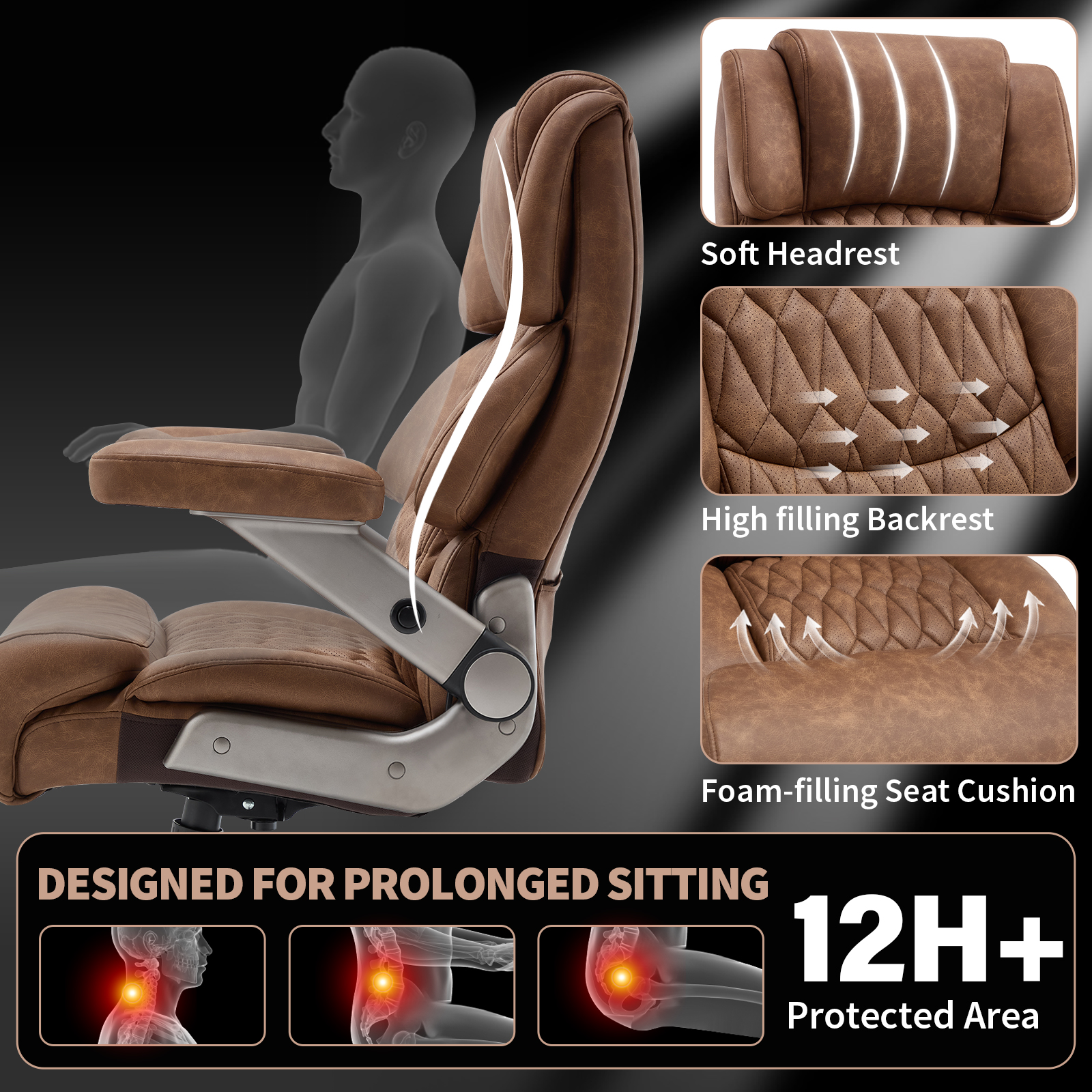 Big and Tall Office Chair 700lbs, High Back Executive Desk Chair with Adjustable 3D Arms&Lumbar Support for Back Pain, Heavy Duty Computer Chair with Strong Mental Base&Dual Rubber Wheels