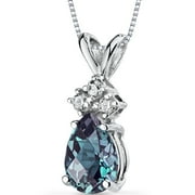 PEORA 1.00 Carat T.G.W. Pear-Cut Created Alexandrite Diamond Accent 14kt White Gold Pendant, 18