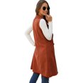thumbnail image 2 of Chaleco largo de doble botonadura para mujer, casual, sin mangas, con bolsillo, ropa de chamarra larga Castaño Rojizo M Castaño Rojizo M Xishao ropa, 2 of 2