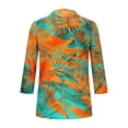thumbnail image 4 of Pounoo Tropical Print V Neck 3/4 Sleeve Blouses for Women Palm Leaf & Floral Pattern Button Front Puff Sleeves Breathable Vacation Casual Outfits Shirts Gift, 4 of 6
