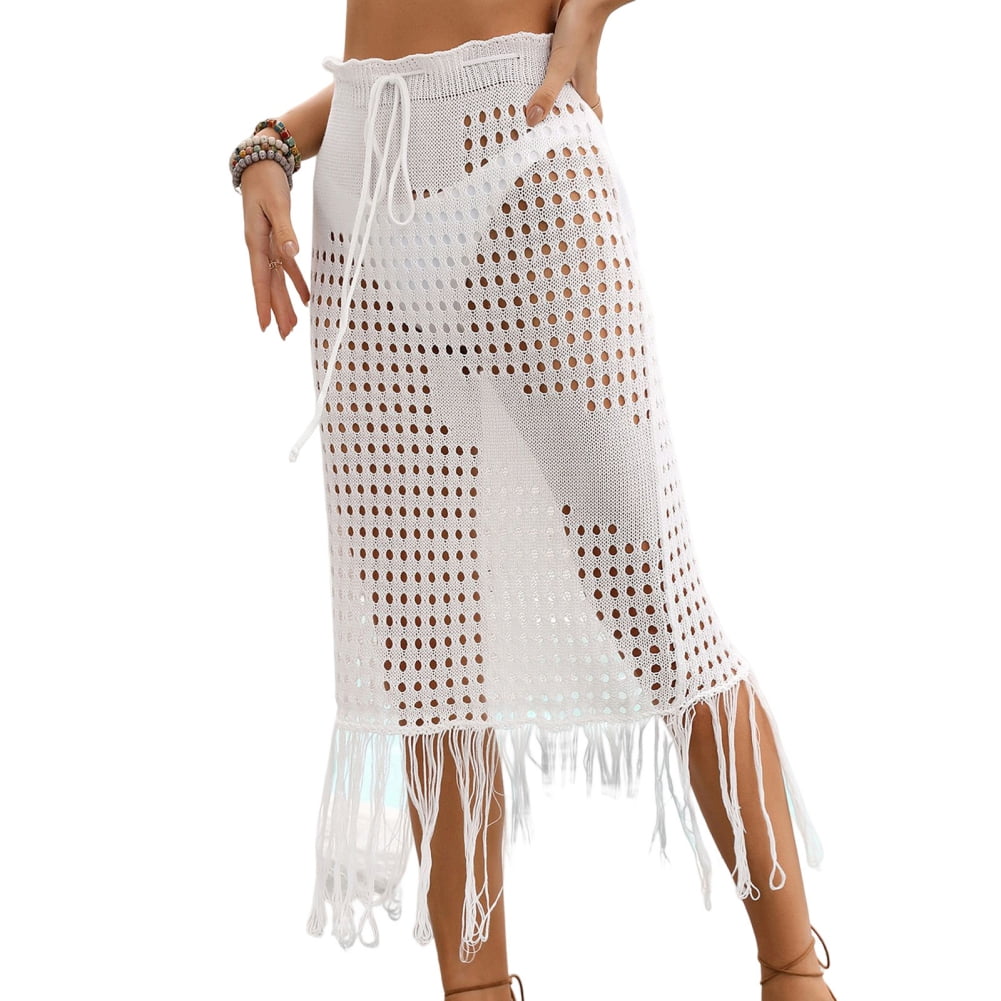 Womens Crochet Knit Beach Cover Up Skirts Sexy High Waist Hollow Out